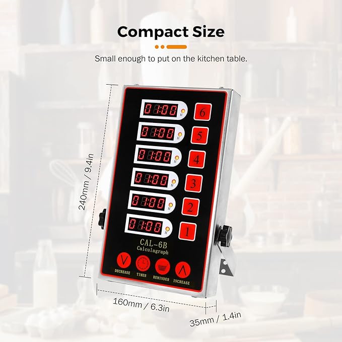 BEAMNOVA 6 Channel Digital Kitchen Timer with Loud Adjustable Alarm, Stainless Steel Commercial Cooking Timer Reminder for Restaurant, Bakery, Multi Dish Cooking & Food Prep, 0-99h Countdown