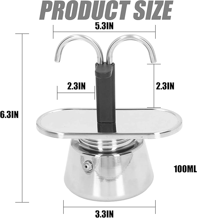 Moka Pot, 2-Cup 100ml Capacity Durable & Food Safe Stovetop Espresso Maker with Dual Pipe & Thickened Nonslip Strainer for Perfect Home-Brewed Coffee