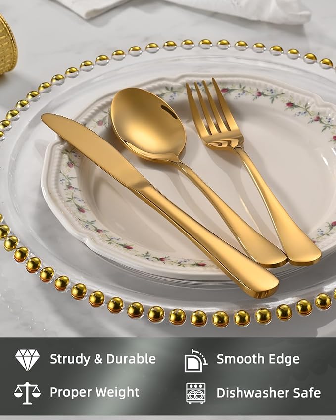 60 Piece Gold Silverware Set - Service for 20, Stainless Steel Flatware Cutlery Set Include Knife Spoon Fork, Mirror Polished Gold Utensils for Wedding, Restaurant, Home, Dishwasher Safe