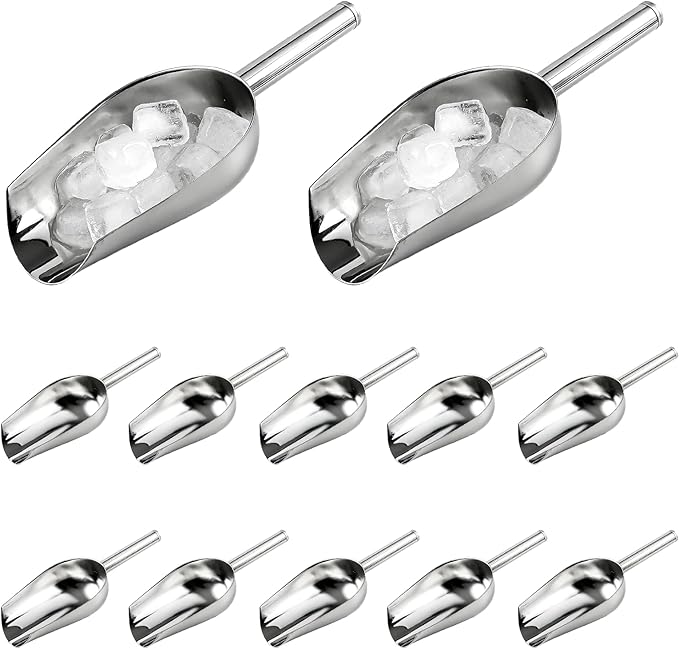 12 Pcs Premium Ice Scoop for Freezer, Multipurpose Metal Ice Scoop for Ice Machine - Stainless Steel Small Ice Scooper for Ice Bucket - Kitchen Gadgets Cookie Flour Pet Dog Food Scoop