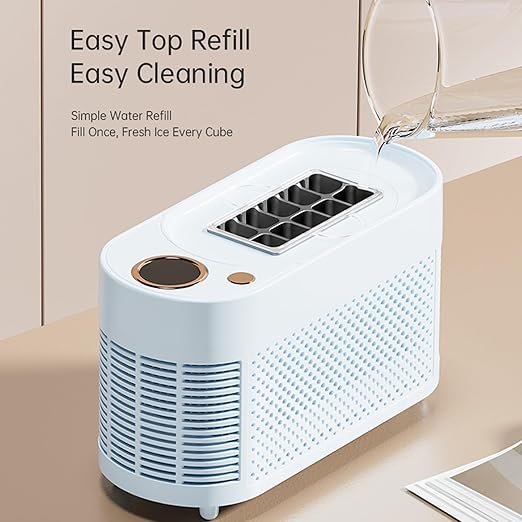 Mini Ice Maker, 10 Cubes Portable Countertop Ice Machine Makes in 15 Mins Quiet 120W Automatic for Home Office Bar Camping Party (US Plug)