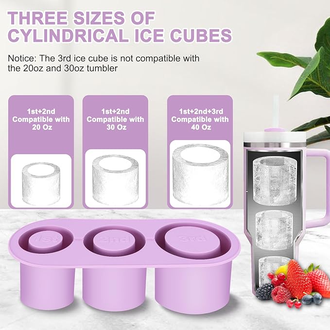 Silicone Ice Mold for 20-40oz Large Tumbler, Long Ice Stick Tray for Wide Mouth Travel Mug & Insulated Cup, Slow-Release Ice Cylinder Maker for Cold Drinks, Easy Pop Reusable Ice Block Mold