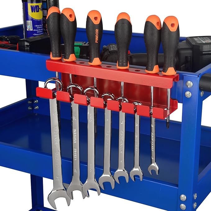 ULIBERMAGNET Magnetic Wrench Holder,Heavy Duty Red Magnetic Screwdriver Holder,Wrench Screwdriver Shear Organizer Rack Magnetic Mount Multiple Tools Rack for Garage,Tool Cart,Pegboards,Workbench