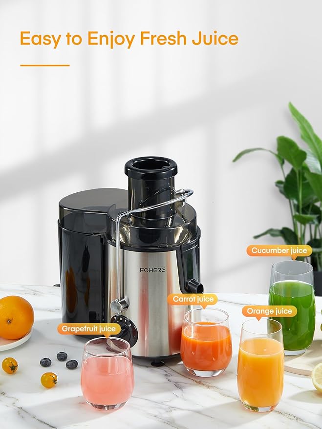 Juicer Machines, 600W Centrifugal Juicer with Wide Mouth 3” Feed Chute for Whole Vegetable and Fruit with 3-Speed Setting, Easy to Clean, BPA Free, High Yield Juice, Juice Recipe Included