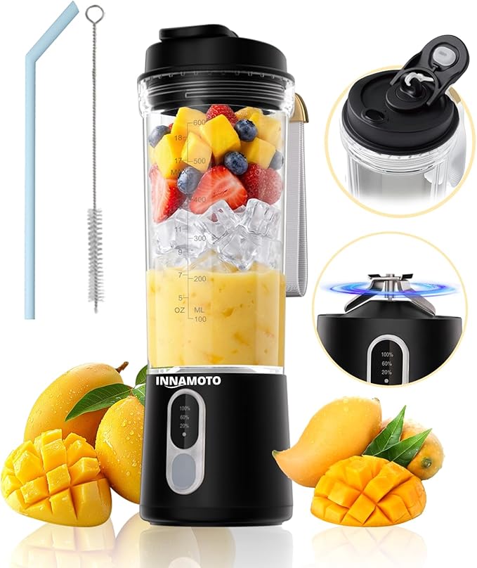 Portable Personal Size Mini Blender - 20oz Cordless Smoothies Blender Type-C Rechargeable, BPA-Free Juice Cup, Freshly Squeezed in Outside/Office/Gym