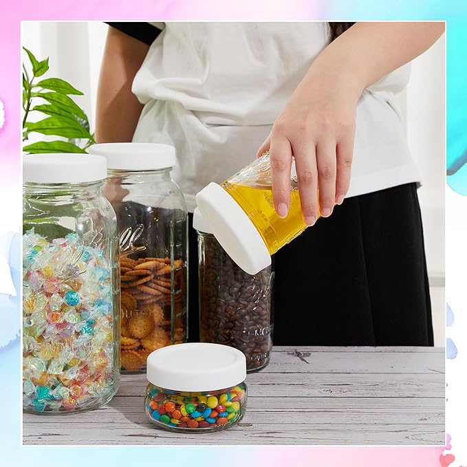 Teenyyou 6 Pcs Silicone Lids Mason Jar Lids Thickened Leak Proof Lid for 70mm Mouth Mason Jars, Reusable Large Canning Jar Caps(White)