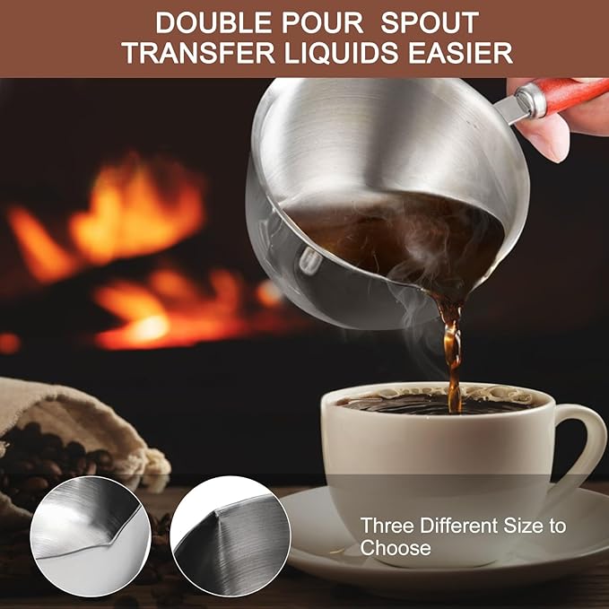 1Pc Stainless Steel Hot Oil Pan Hot Sauce Small Pot Cooking Butter Melting Pot, For Brewing Coffee, Warming Gravy, Melting Butter Or Chocolate, Heating Sauces, Silver(150ml)