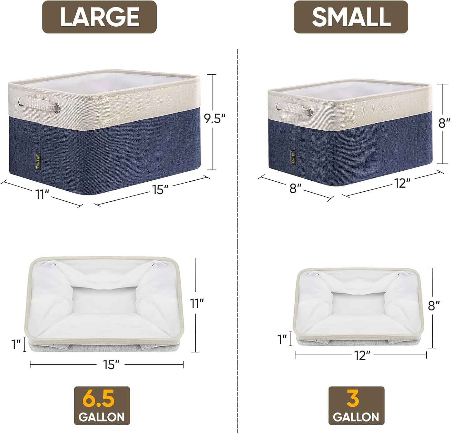 BALEINE 2 Pack Fabric Storage Bins for Shelves, Linen Storage Baskets for Organizing, Decorative Closet Bins for Clothes, Home (Navy Blue, 15"x11"x9.5") ﻿