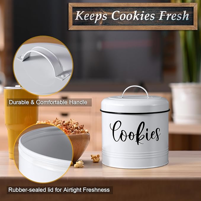 DAYYET Farmhouse Cookie Jar for Kitchen Counter, 1 Gallon Vintage Cookie Jar with Airtight Lid, Large Food Storage Container for Candy, Cookies, Dessert, Rustic Kitchen Decor and Accessories