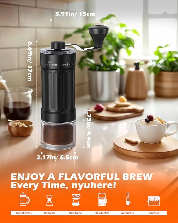 Manual Coffee Grinder With Ceramics Burr For Espresso,French Press,40 Adjustable Settings,Portable Hand Coffee Bean Mill For Home Use and Camping Travel,Coffee Bean Grinders With Hand Crank