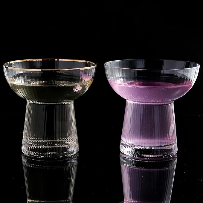 Lysenn Stemless Margarita Glasses Set of 4 - Elegant Vertical Stripes Cocktail Glasses – Premium Hand Blown Glassware for Martini and Mixed Drinks – 10 oz