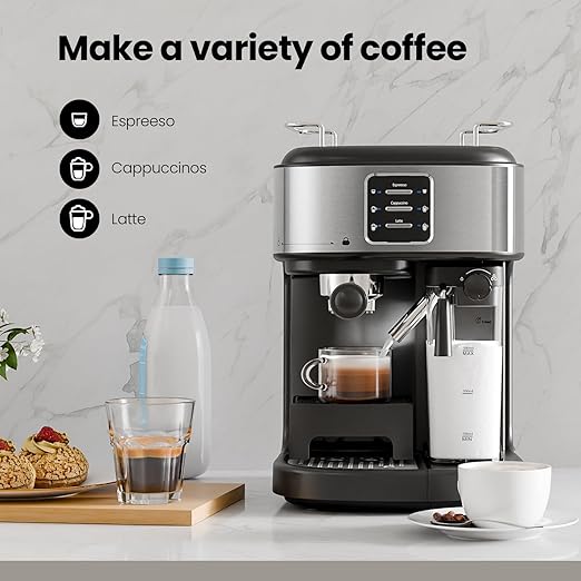 Electactic 20 Bar Professional Compact Espresso Cappuccino Machine with Auto Milk Frother, Stainless Steel Coffee Maker for Cappuccino, Latte