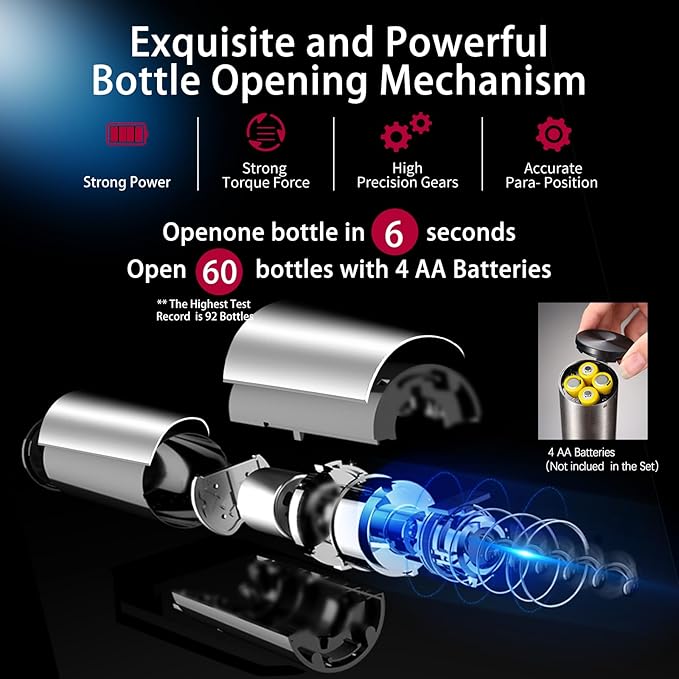 5-in-1 Electric Wine Opener Set Automatic Wine Opener Battery Operated Wine Bottle Opener with Wine Stopper, Wine Pour, Foil Cutter, Storage Base, Gift For Wine Lovers（Stainless Steel ）