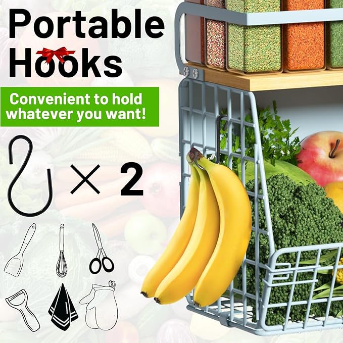 Magnetic Shelf for Fridge with Wood Lid, Fruit Potato and Onion Storage Bins, Pantry Organizers & Storage, Large Container Magnetic Spice Rack for Refrigerator, Kitchen Counter, Cabinet (Blue, 1)