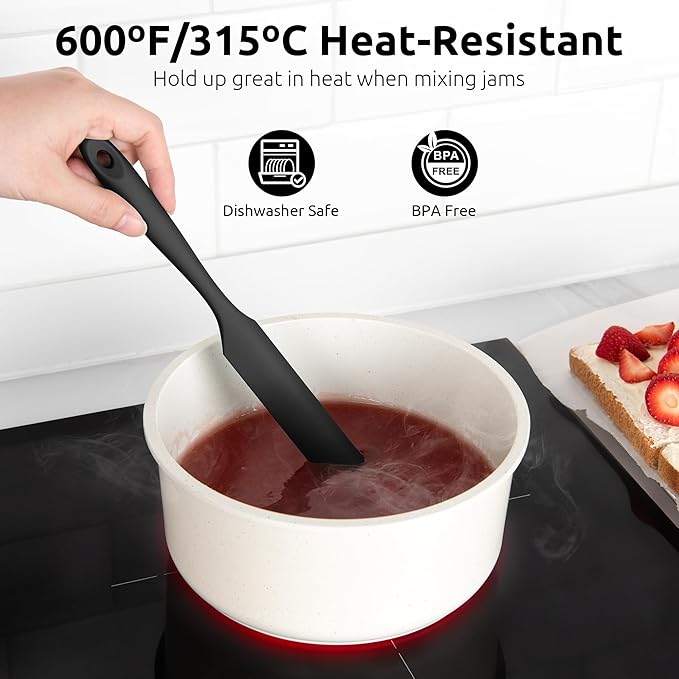U-Taste 600ºF Heat-Resistant 10in Long Skinny Silicone Jar Spatula, and 20inx28in Large Silicone Pastry Mat Food-Grade Non-Stick Dough Rolling Mat (Black+Transparent)