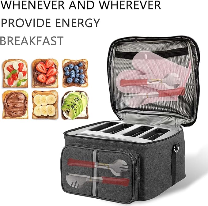 Storage Shoulder Bag Compatible with Most 4-slice Toasters, Toaster Portable Storage Bag with zipper for Most 4-slice Toasters and Extra Accessories (Dark Grey)