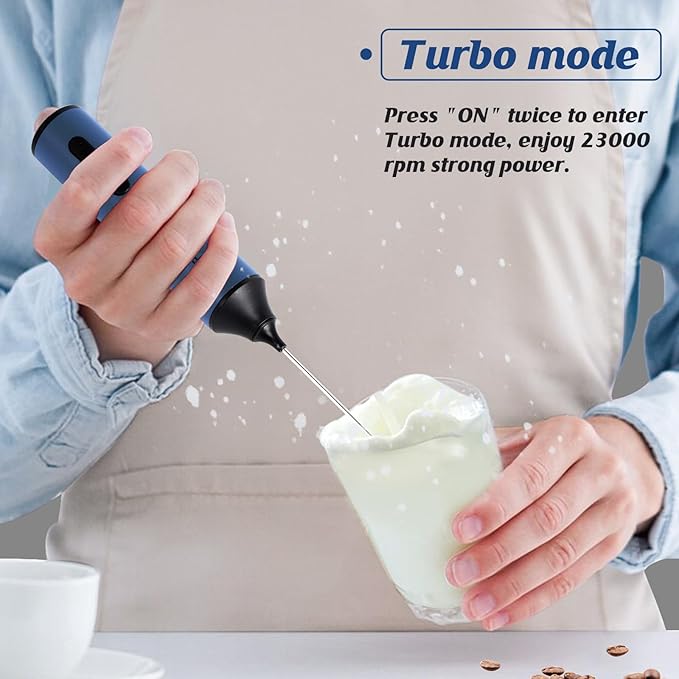 FoodVille MF05 Rechargeable Milk Frother USB Charging Handheld Foam Maker with Stainless Balloon Whisk for Cappuccino, Latte, Bulletproof Coffee, Keto Diet, Protein Powder, Matcha (Navy Blue)