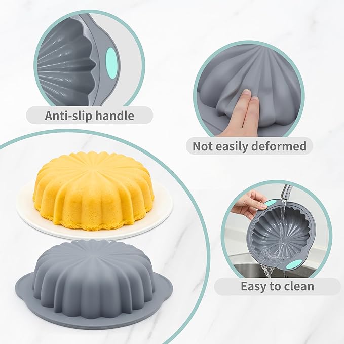 To encounter 44 Pieces Silicone Round Cake Pans Set, 3 Sizes Silicone Fluted Cake Pan Set with Reusable Baking Cups, Food Grade Baking Molds for Brownie, Bread, Muffin, Light Grey