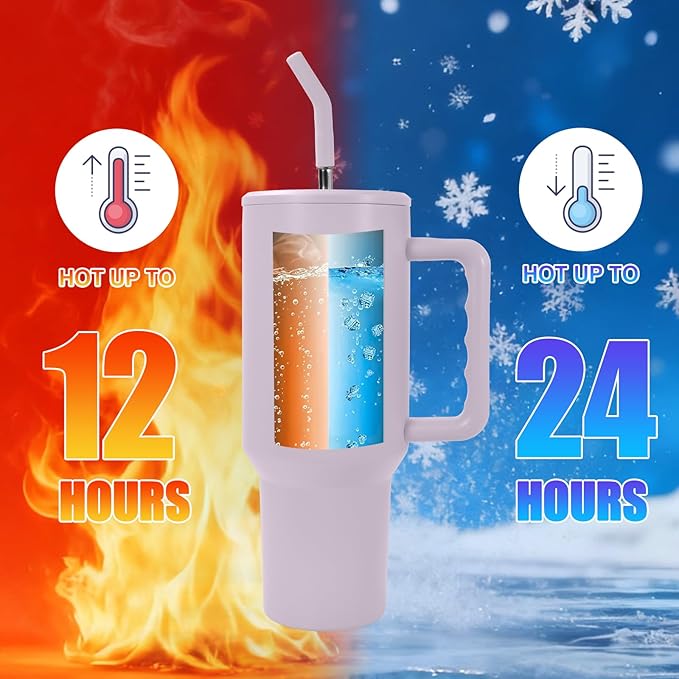 AGH 40 oz Sublimation Tumbler with Handle 4-Pack Stainless Steel Insulated Tumblers Blanks Water Bottle Travel Cups Matte Purple