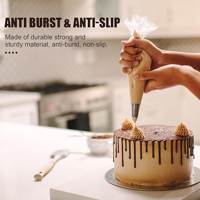 Piping Bags and Tips Set, Cakes Decorating Supplies Kit with 100pcs 18 Inch Pastry Bags, 16 Piping Tips, 3 Cake Scraper, 2 Couplers, 2 Bag Ties, Simple and Convenient Baking Supplies Set