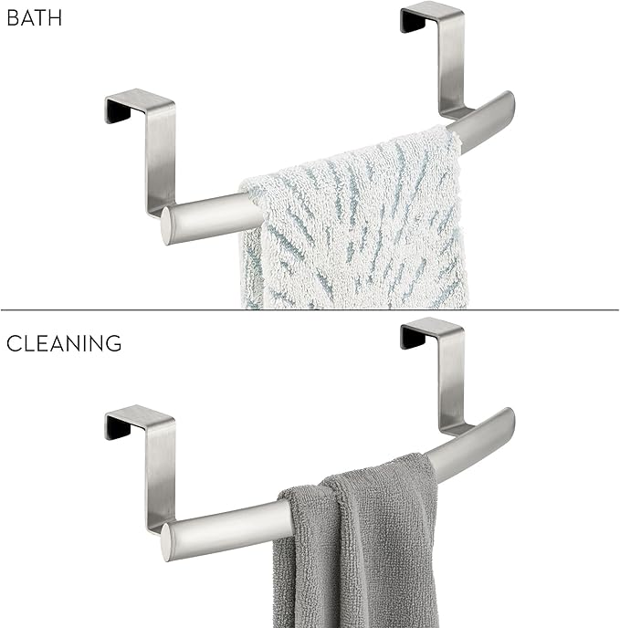 iDesign Axis Curved Over-the-Cabinet Kitchen Bar Holder for Dish and Hand Towels, Pot Holders, 9.75" x 2.75" x 2.5" - Brushed Stainless Steel