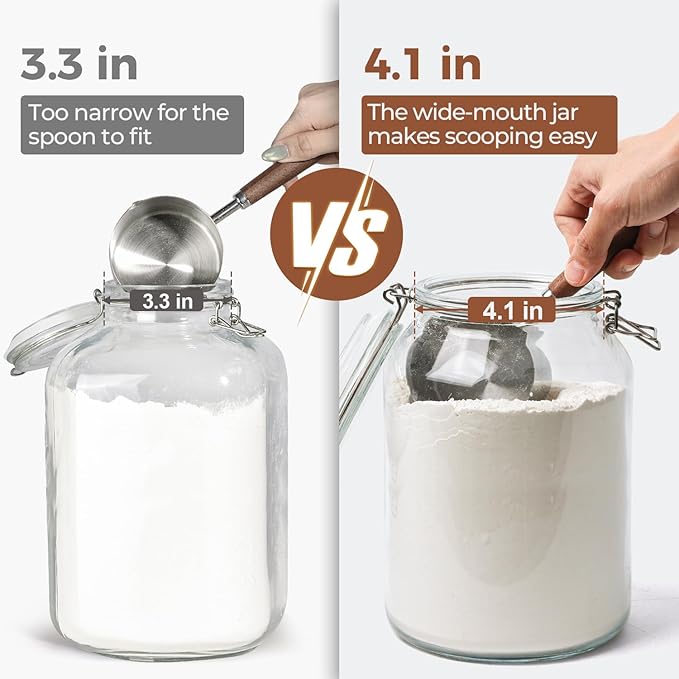 ComSaf 1.1 Gallon Glass Jars with Airtight Lids (138oz, Set of 2), Extra-Wide Mouth Canisters for Bulk Flour & Sugar Storage, Ideal for Fermenting Sourdough, Kombucha & Pickles
