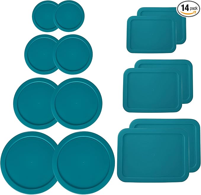Klareware 1 Cup 2 Cup 3 cup 4 cup 6 cup 7 Cup 11 cup Round Plastic Food Storage Replacement Lids Covers for Klareware Anchor Hocking and Pyrex Glass Bowls (Container not Included) (14 Pack)