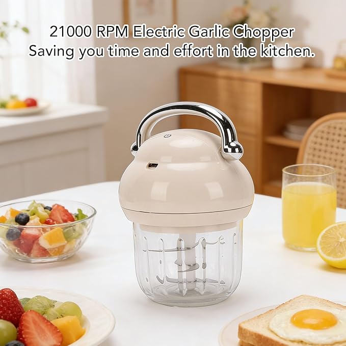 Fockety Electric Garlic Chopper, 350ml Portable Cordless Mini Food Processor, Rechargeable Veggie Chopper Garlic Grinder Masher, Wireless Blender for Vegetable, Fruits, Baby Food