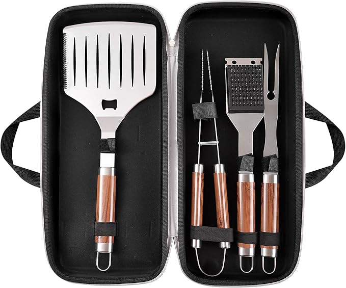Grilling Accessories Set Large Spatula Fork Cleaning Brush Food Tongs Durable Stainless Steel BBQ Grill Tools with Extra Thick Storage Case BBQ Accessories Grill Set