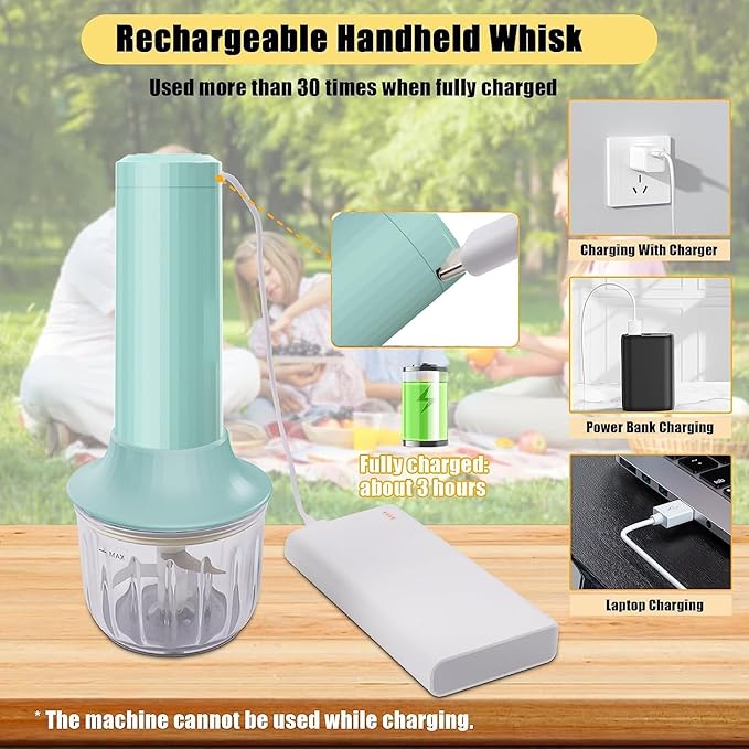 Hand Mixer with Whisk and Forther Wand,Electric Whisk, Milk Frother, Hand Held Mixers,Cordless Hand Mixer, Whisks for Cooking, Mini Mixer,Stirrers Electric,Food Chopper, Baby Food Maker,4-Speed, 10Oz