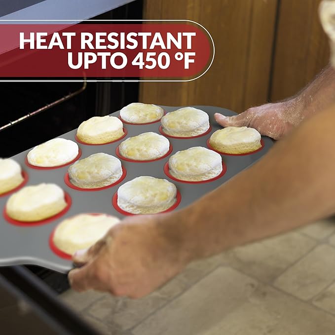 Boxiki Kitchen Combo: Non-Stick 12 Cup Silicone Muffin Pan & 9 Inch Round Cake Pan with Steel Frame - Perfect for Baking Muffins, Cupcakes, and Cakes