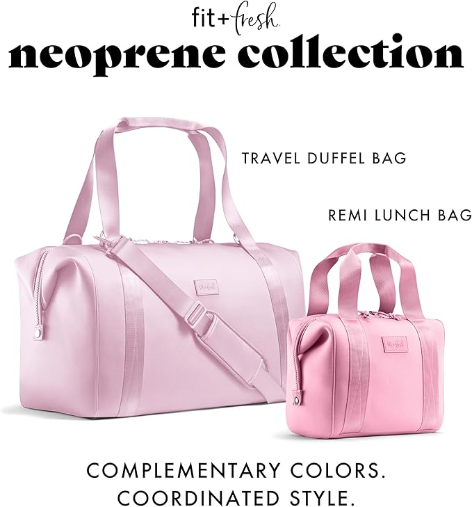 Fit & Fresh Remi Neoprene Lunch Bag For Women - Meal Prep Kit with Containers & XL Ice Pack, Self Insulating Neoprene-like Material, Machine Washable Lunch Bag, Tear-Resistant, Stain-Resistant, Pink