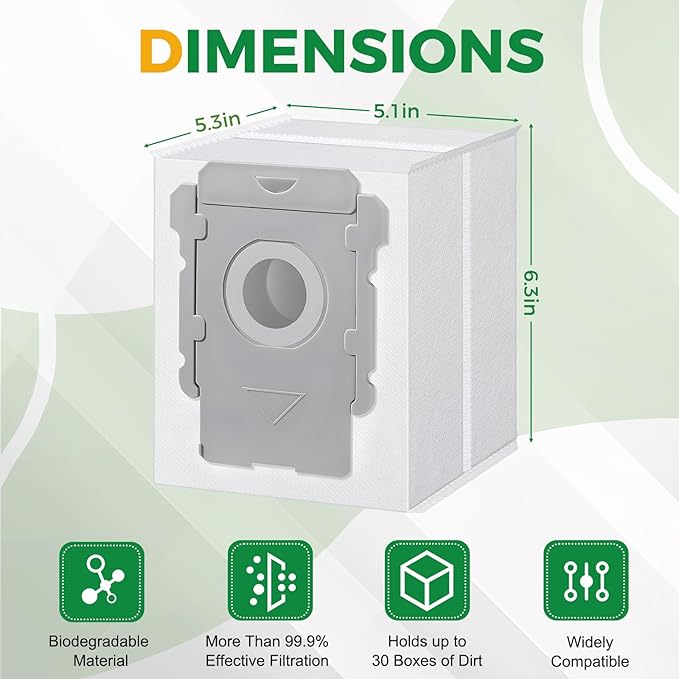 16 Pack Vacuum Bags for i7, i7+, i7Plus, i8, i8+, i3, i3+, i4, i4+, i6, i6+, s9, s9+, s9Plus, i and s Series Clean Base Automatic Dirt Disposal Bags