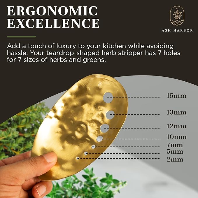 Brass Herb Stripper Bowl 7 Hole Sizes Shred & Catch Herbs & Greens 5.5 x 3.5 In. AH-STBS-2023