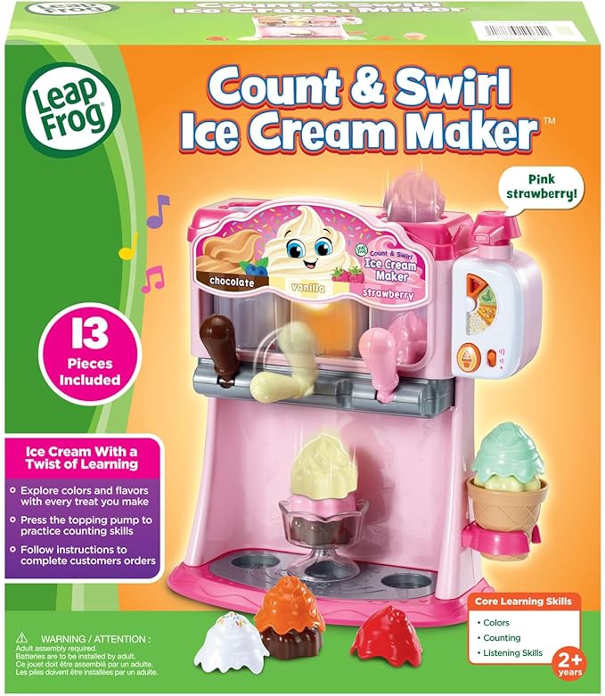 LeapFrog Count and Swirl Ice Cream Maker Playset for Kids Ages 2 Years and up, Pink