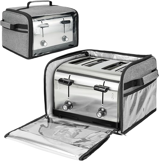 Toaster Cover 4 Slice with Aluminum Foil Lining and Base Compatible with Cuisinart/BELLA/Black and Decker,Cover Only,Grey