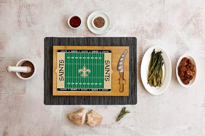 PICNIC TIME NFL Football Field Icon Glass Top Cutting Board & Knife Set, (Parawood & Bamboo)