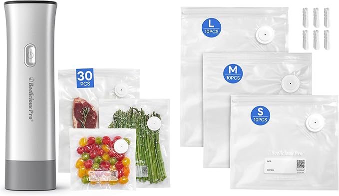 Handheld Vacuum Sealer for Food with 60 Reusable BPA-Free Food Storage Bags Total, Portable Food Vacuum Sealer Machine for Meal Prep, Travel & Kitchen