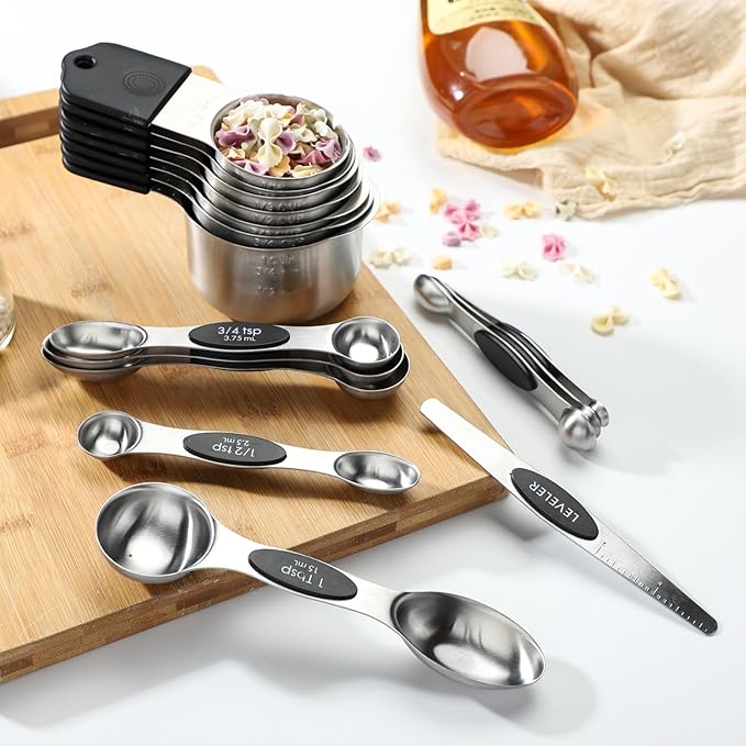 Magnetic Measuring Cups and Spoons Set of 16 Includes 7pcs Stainless Stee Stackable Nesting Magnetic Measuring Cup 9pcs Magnetic Measuring Spoon for Dry and Liquid Ingredients
