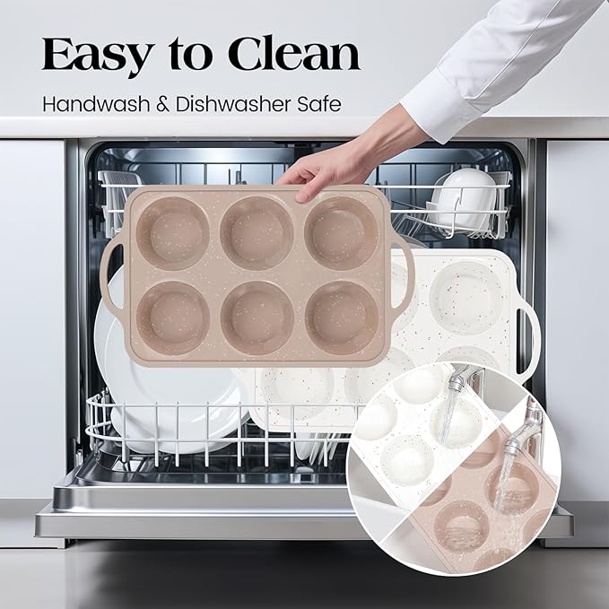 Vinino 2Pack Jumbo Silicone Muffin Pans for Baking with Metal Reinforced Frame, 6 Cups Large Size Nonstick Silicone Cupcake Pan, BPA Free Oven Dishwasher Safe Baking Mold for Muffins Cupcakes