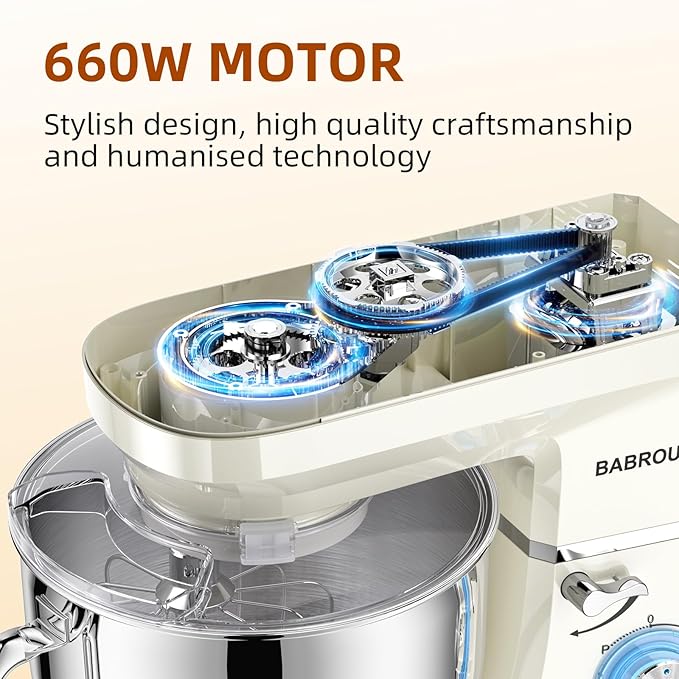 Dough Mixer 8.45 QT Electric Mixer - 660W 6 Speed Large Capacity Kitchen Stand Mixer with Whisk Dough Hook Mixing Beater Household Food Mixer for Baking Cakes Cookie Bread Salad