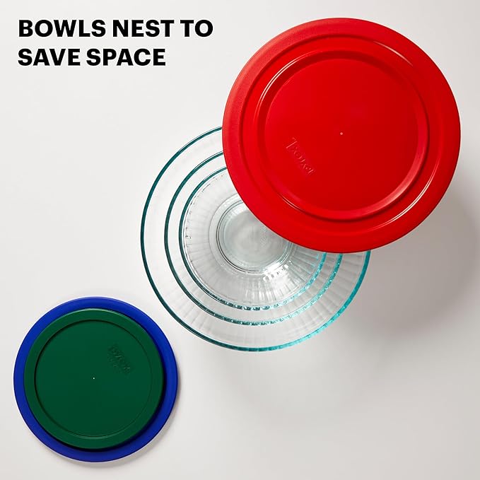 Pyrex Sculpted (3-Pack) Glass Mixing Bowls Set With Plastic Lids For Prepping, Baking and Cooking, Preheated Oven, Dishwasher, Freezer, and Microwave Safe