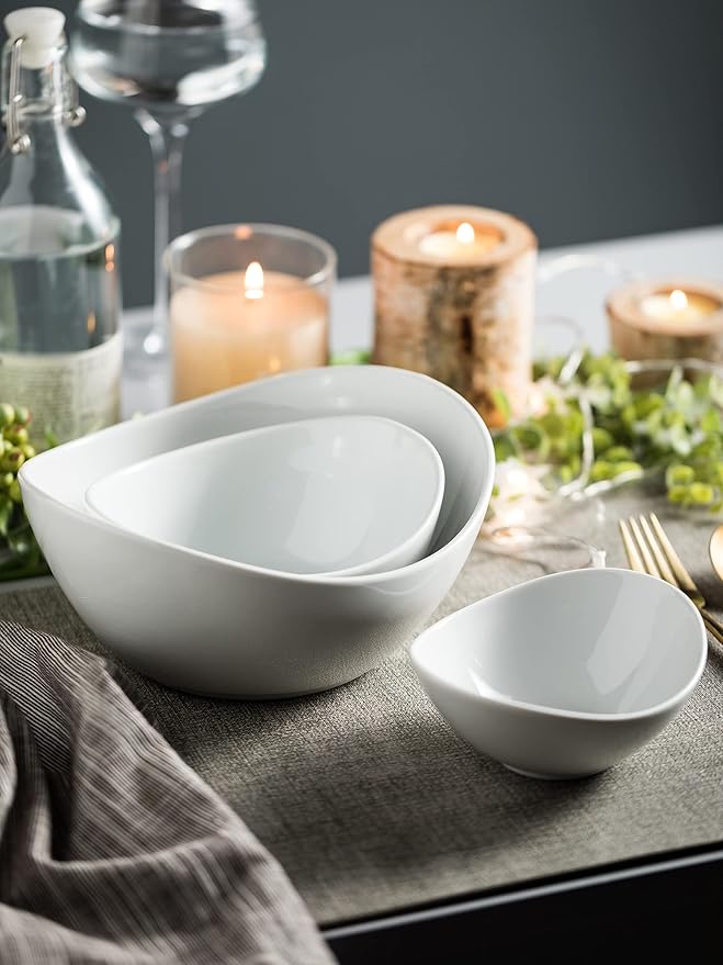 Miamolo 3 Tier Serving Bowls with Stand, Chips and Dip Serving Dishes Set for Entertaining Party, Ceramic Fruit Bowl for Salad Soup Snacks, Microwave & Dishwasher Safe