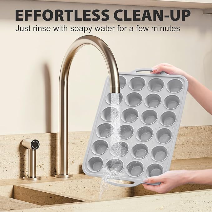 3Pcs Silicone Muffin Pan 6, 12 and 24 Cup with Metal Frame, Non Stick Jumbo Cupcake Pan with Handles, BPA Free Silicon Mini Muffin Tin Regular Tray For Baking,Egg Bites,Mold Light Grey