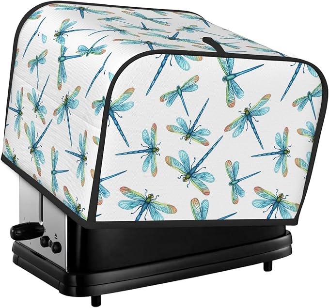 Blue Dragonflies Covers for Toasters 4 Slice,Cute Funny Bread Machine Cover with Handle,Washable Stain Resistant Kitchen Small Appliance Cover Dining Decor