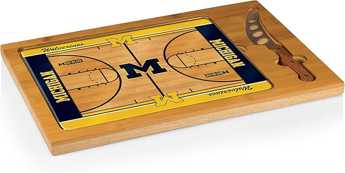 PICNIC TIME NCAA Icon Glass Top Cutting Board & Knife Set, Cheese Boards Charcuterie Boards, Serving Platter, (Parawood & Bamboo)