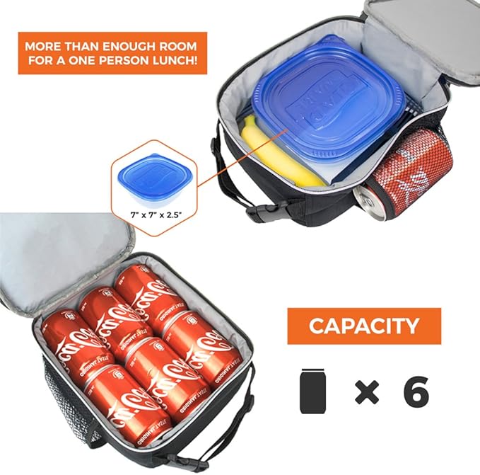 opux Premium Insulated Lunch Box, Soft School Lunch Bag for Kids Boys Girls, Leakproof Small Lunch Pail Men Women Work, Reusable Compact Cooler Tote Lunchbox for Office Adult, Grey