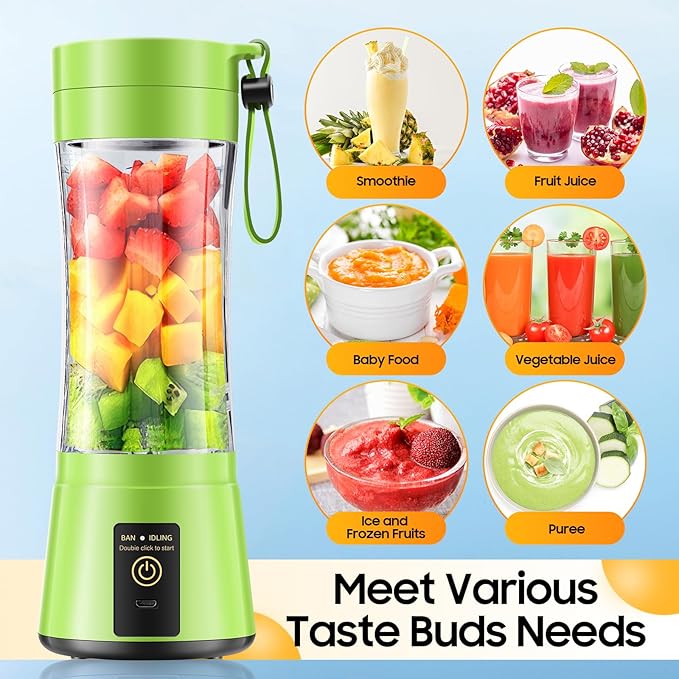 Cordless Portable Personal Size Blender - Mini Blender Make Smoothies and Shakes, 380Ml BPA Free Travel Cup, Powerful Blending Suit in Office/Home/Gym