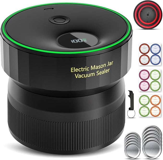 2026 Upgraded Mason Jar Vacuum Sealer, Electric Vacuum Sealer for Regular Mouth and Wide Mouth Canning Jars, Fully Automated and Portable