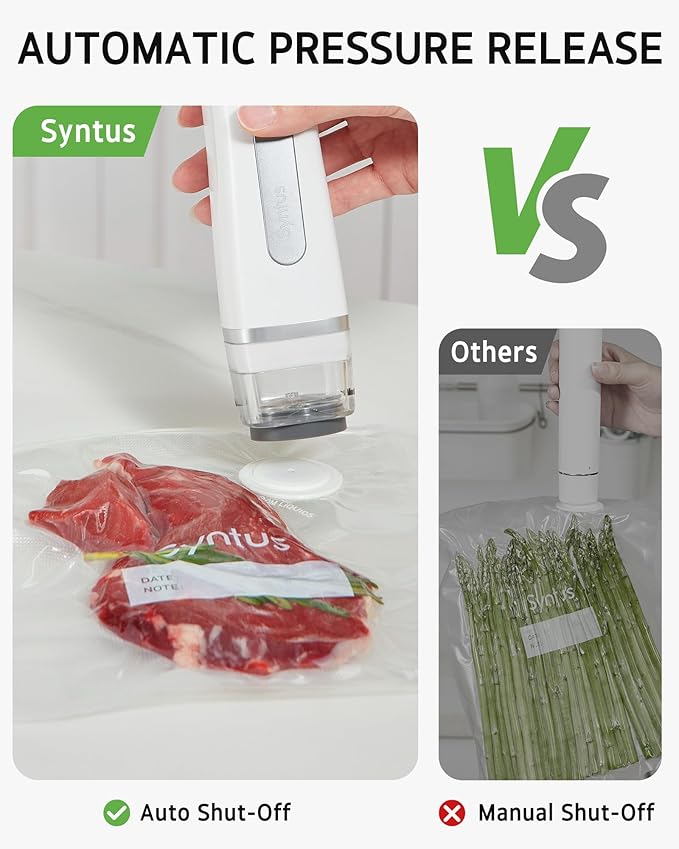 Syntus Vacuum Sealer Bags for Food, Food Storage Bags for Sous Vide Cooking Microwave Heating, Air Valve Zipper Bags & Zip Clips, 30 Bags (S+M+L) + 1 White Vacuum Sealer